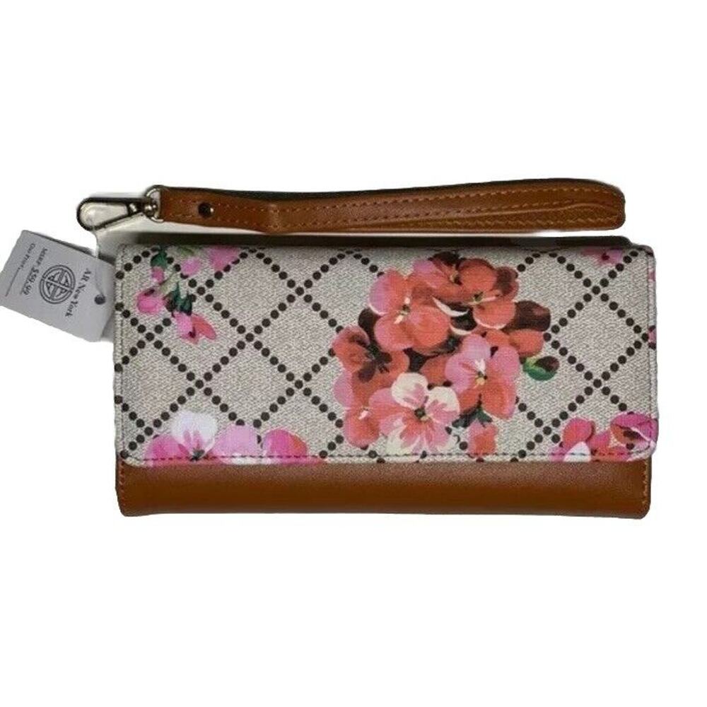 AR New York Women’s Brown Floral Print Wallet Faux Leather NWT NEW Colorful $60
